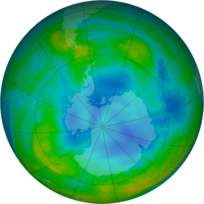Antarctic ozone map for 07 July 2003